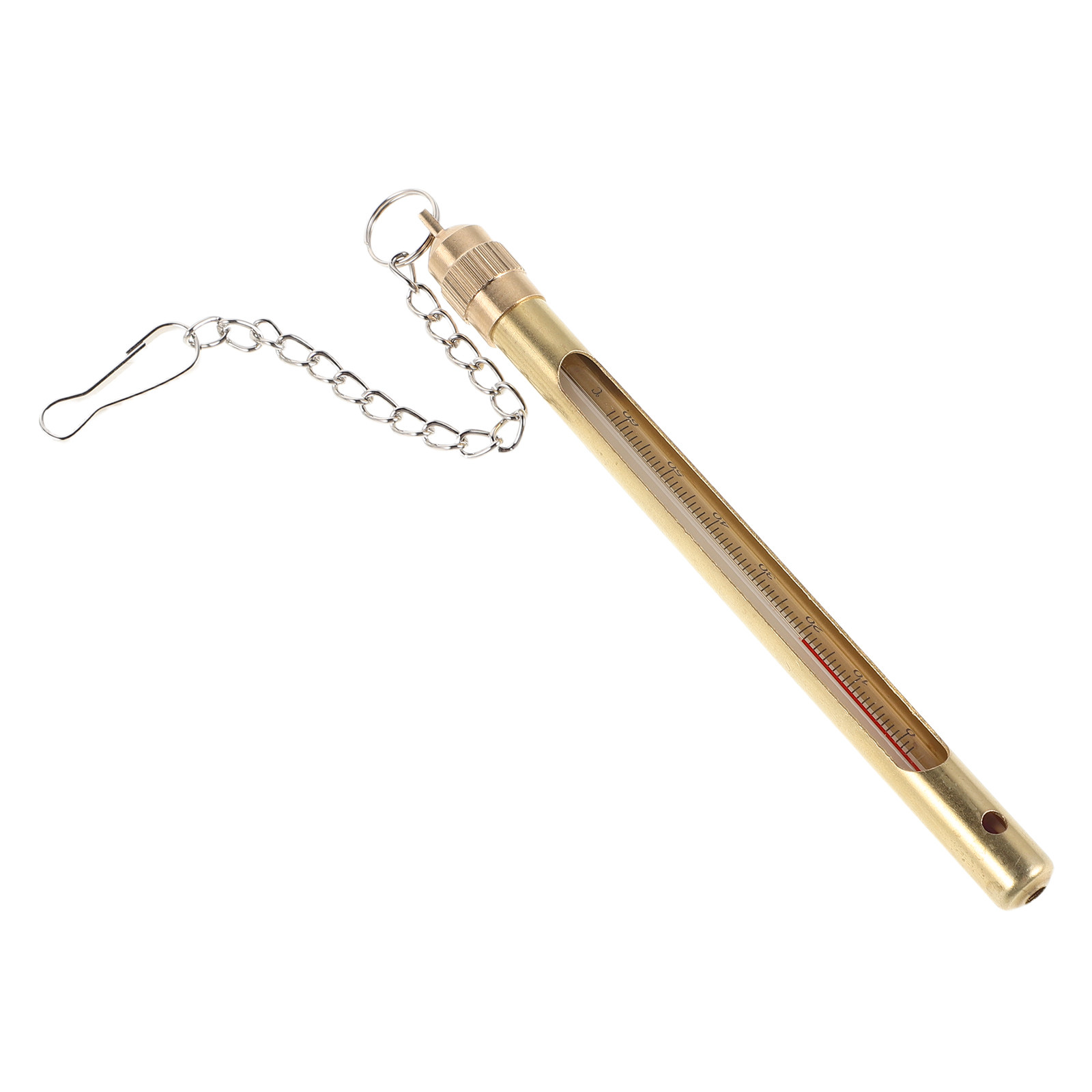 Fishing Rod Fly - เทอร์โมมิเตอร์วัดอุณหภูมิน้ำแบบโลหะสำหรับกิจกรรมกลางแจ้ง อุปกรณ์วัดอุณหภูมิน้ำสำหรับตกปลาแบบฟลายฟิชชิ่ง อุปกรณ์เสริมสำหรับนักตกปลา ใช้ได้กับบ่อ ทะเลสาบ และลำธาร